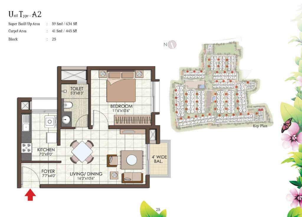 Prestige Kew Gardens 1BR floor plan 2