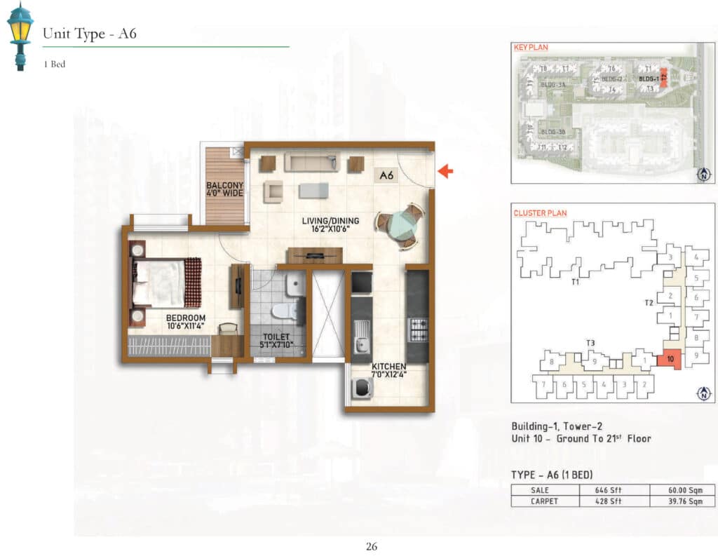 Prestige Finsbury Park – Hyde 1BR Floor plan