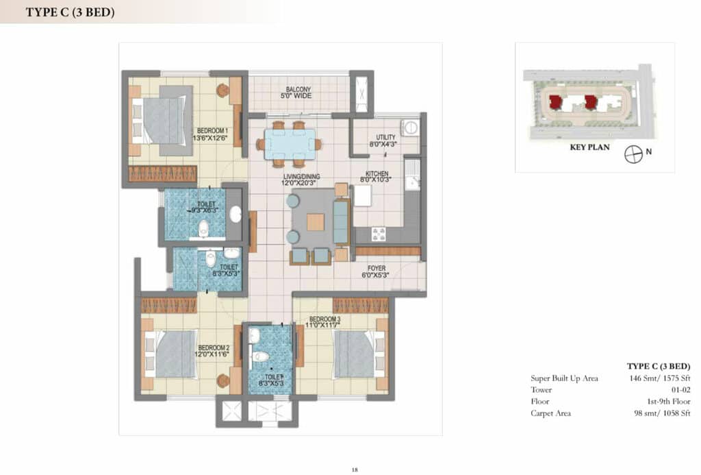 Prestige Fontaine Bleau 3BR floor plan 2